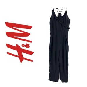 H&M Black Surplice Ruffle Spaghetti Strap Jumpsuit